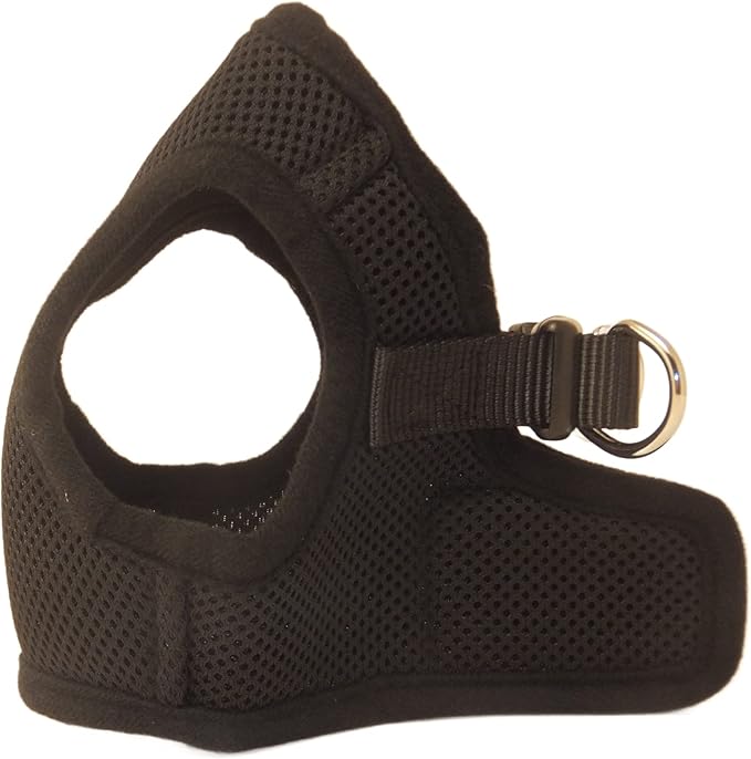 Soft No Pull Step-in Dog Harness Small Dog XXS XS Vest for Teacup, Chihuahua, Yorkie, Pomeranian Dog Harness Vest for Puppy Comfy Black Mesh for Puppies (LG 16"-17.5" 9-12 lbs)