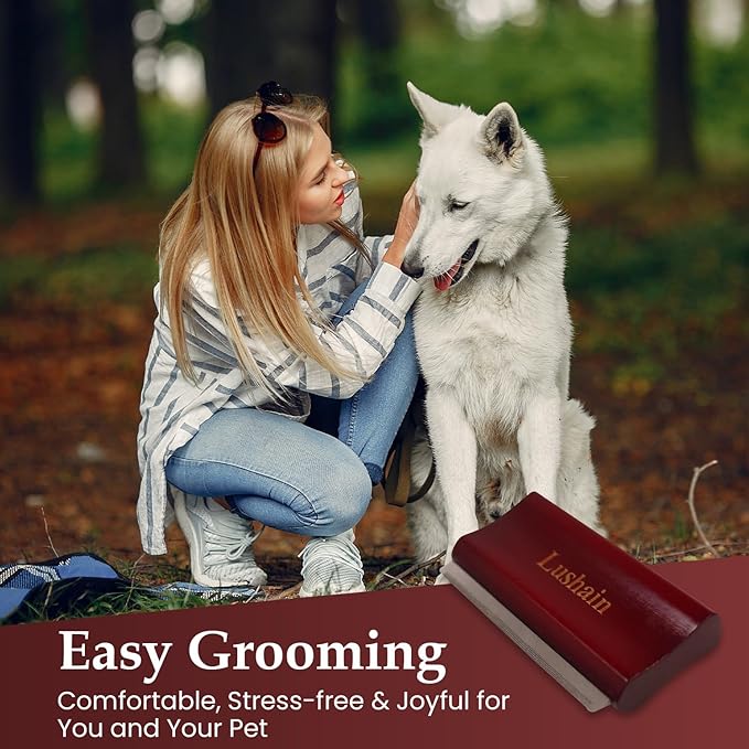 Deshedding Brush for Dogs & Cats | Professional Pet Grooming Tool | Removes Loose Fur, Dirt & Hair | Small, Medium & Large Pets |Ergonomic Wooden Handle| 5 Inches (Brown, 5 inch)