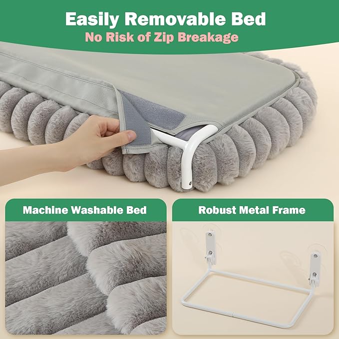 Zakkart SnugCloud Foldable Cat Window Perch - Cordless, Ultra Soft Machine Washable Bed with 4-Sided Bolster, Metal Frame - Window Hammock for Large Cats and Kittens (Gray, Medium)