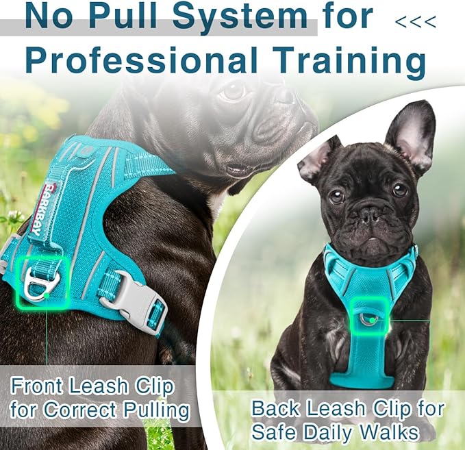 BARKBAY Dog Harness No Pull with ID Tag Pocket - Heavy Duty, Reflective, Easy Control for Large Dogs(Ocean Blue,XS)