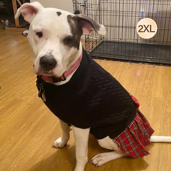 KYEESE Dog Sweater Soft Pullover Dogs Clothes with Bowtie Thick Knitwear Pet Sweater Dress Stretchy Pet Coats Comfy Dog Sweaters for Medium Dogs Boy, Black, XX-Large