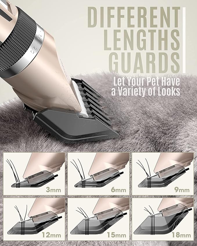 oneisall Dog Clipper Low Noise, Dog Grooming Kit with Rechargeable, Pet Shaver Cordless Electric Quiet Hair Clipper Set for Dogs Cats Pets(Gold)