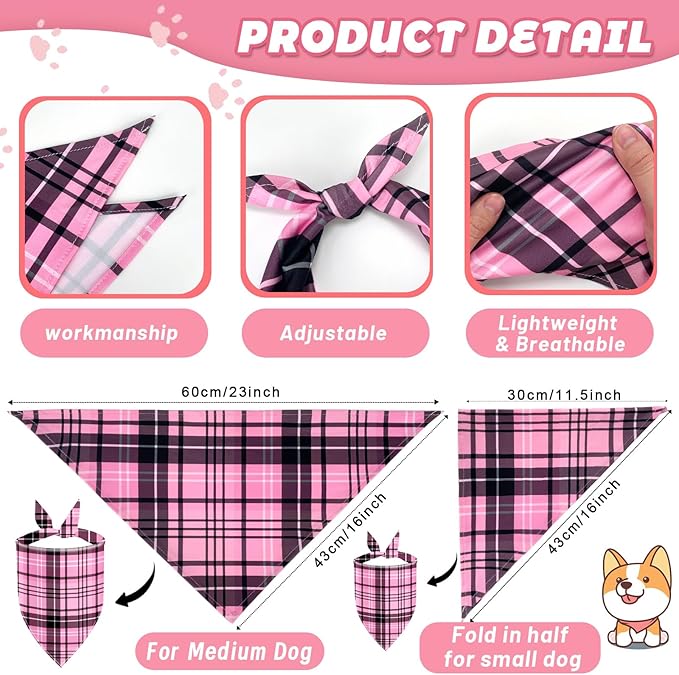 XPUDAC 100 Pack Plaid Dog Bandanas Bulk Dog Bandana for Dogs Scarfs Bib Washable Adjustable Kerchief for Small Medium Large Dogs Cats Christmas Birthday Holiday Pet Accessories