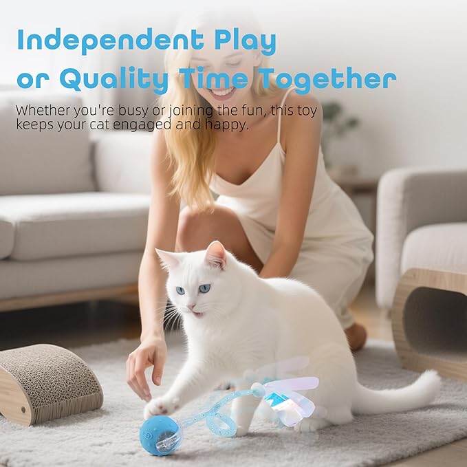 2Pack Interactive Cat Toys Ball for Indoor Cats with Elastic Mesh Net Tails – 3 Working Modes for Agile Movement, Motion Activated, USB-C Rechargeable, Ideal for Indoor Cats (Blue)