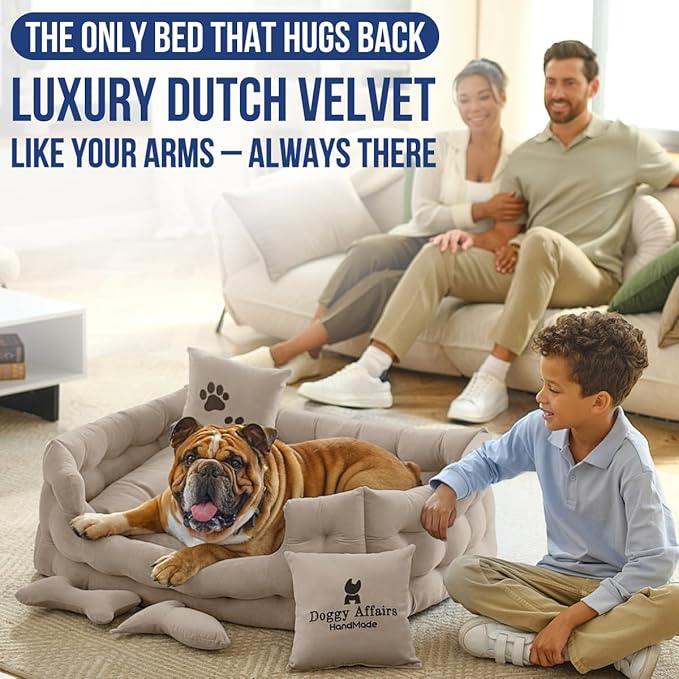 Luxury Dog Bed Chesterfield – Handcrafted Velvet Throne for Dogs | Joint Support, Calming & Temp-Regulating Comfort | Durable 5+ Years, Anti-Claw, Washable 100+ Times – L, Ivory