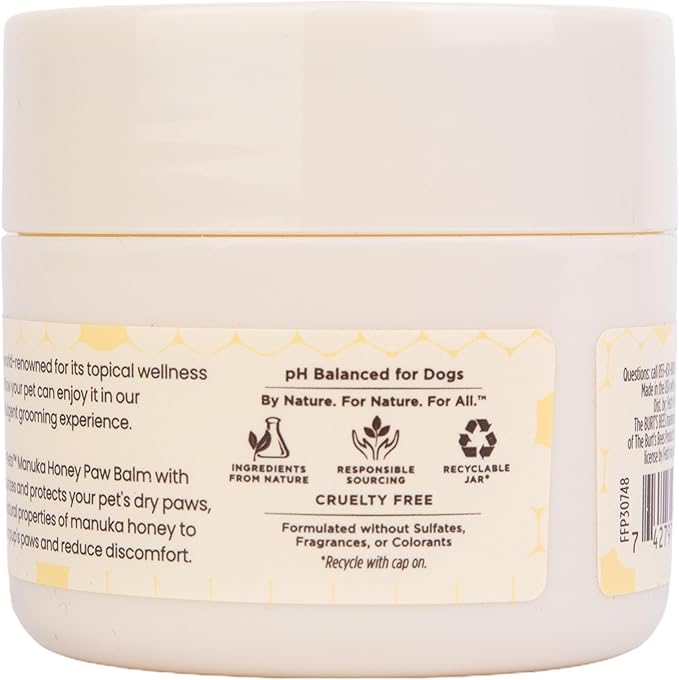 BURT'S BEES FOR PETS Paw Balm for Dogs with Manuka Honey and Coconut Oil, Soothes Dry Dog Paws, Naturally Derived Ingredients, 1.76 Oz