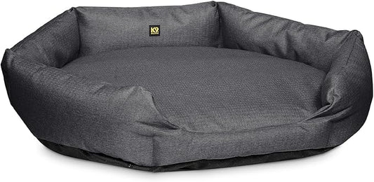 K9 Ballistics Tough Ripstop Oval Bolster Dog Bed, Calming Round Den Shape, Scratch Resistant, Machine Washable - Small, Titanium Premium Finish