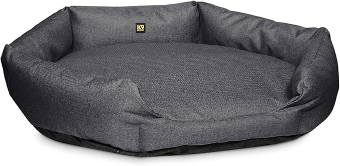 K9 Ballistics Tough Ripstop Oval Bolster Dog Bed, Calming Round Den Shape, Scratch Resistant, Machine Washable - Small, Titanium Premium Finish
