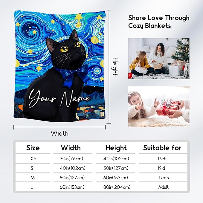 Kids Blanket - Custom Cat Blankets for Cat Lovers - Lightweight Flannel Soft Cute Throws Gifts for Room Decor/Bed/Sofa - 4 Sizes