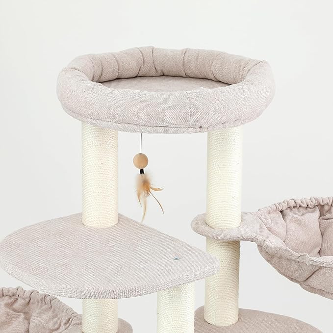 67'' Luxury Cat Tree,Large Modern Wood Cat Tower for Indoor Cats Adults,Multi-Levels Cat Condo with Sisal House and Removable Mats,Hommock,Large Platform,Heavy Duty Furniture (65inch)