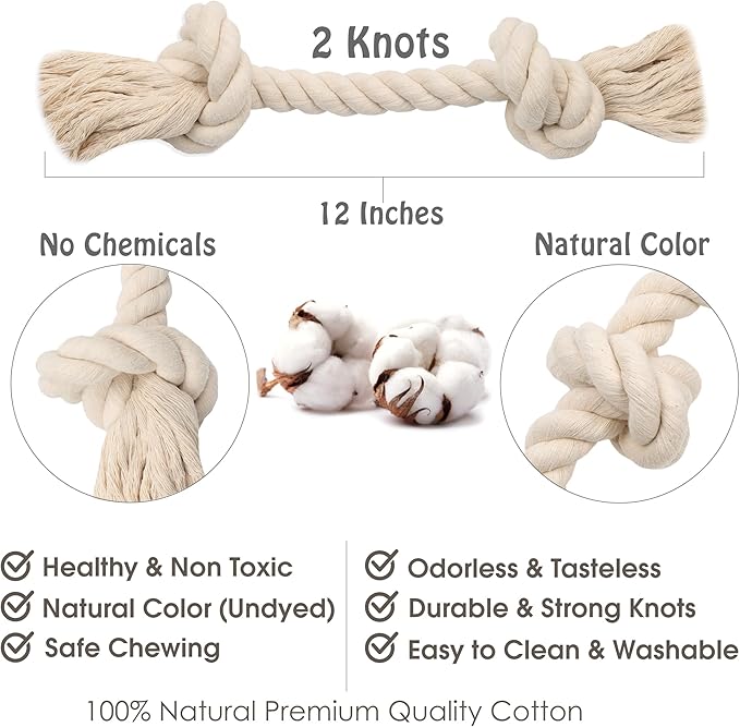 Barida Pet Supplies 100% Natural Cotton Rope Dog Toys, Premium White Cotton Dog Chew Toys, Puppy Chew Ropes for Teething, Tough Ropes for Puppy, Small and Medium Dogs