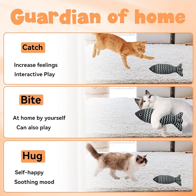 Wanheart Cat Toy Fish, 1 Piece Navy Catnip Toys, Soft Linen, Indoor Cat Interactive Exercise Kick Toys 7.8 Inch for All Breeds of Cats