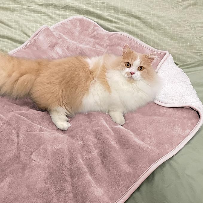 Waterproof Blanket for Bed Couch Sofa, Soft Liquid Pee Proof Pet Blanket for Dog Puppy Cat, Reversible Sherpa Fleece Furniture Protector (Dusty Pink, 30x40 inches)