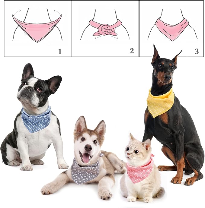 4PCS Fall Dog Bandanas Cat Birthday Cute Soft Cotton Puppy Scarfs Washable Daily Handkerchief Pink Yellow Blue Grey Comfortable Gifts, Adjustable Accessories for Small Medium Large Girl Boy Pup Pet