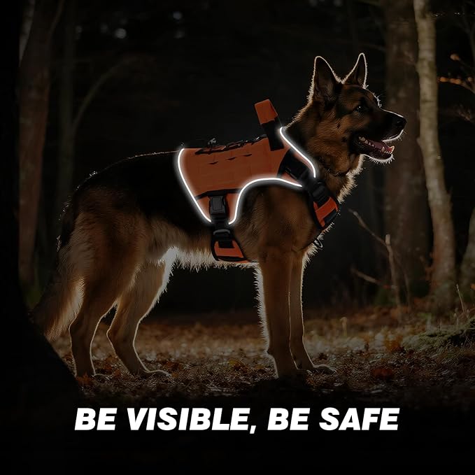WINGOIN Orange Tactical Dog Harness for Large Dogs, Heavy Duty No Pull Dog Harness with Handle, Adjustable Reflective Military K9 Big Pet Vest for Husky, Doberman, Walking, Training, Hunting (XL)