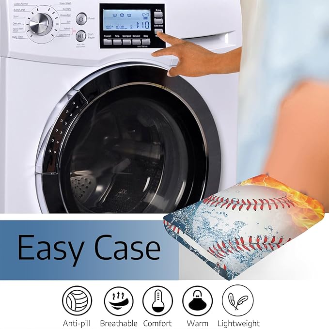 Baseball Blanket Throw Blanket for Boy & Kids, Warm Soft Flannel Blanket, Lightweight Sport All Season Blanket for Couch Bed Sofa Home Decor (40"x 50", White Ball in Fire and Water)