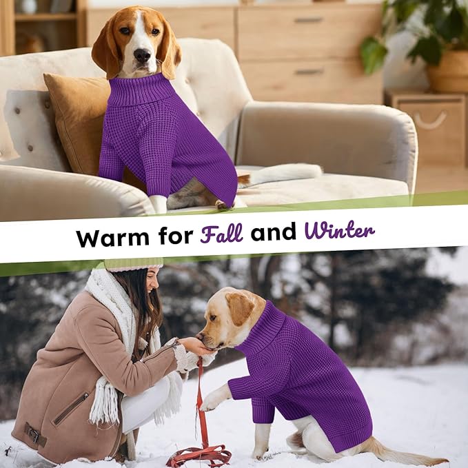 Queenmore Dog Sweaters for Small Dogs Male, Turtleneck Fall Pet Sweaters, Waffle KnitSweater for Doggie, Cat Sweater Puppy Coat, Purple XS