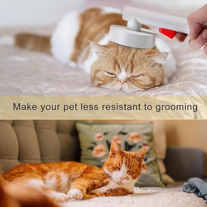 Cat Hair Remover Brush with 1-Click Self-Cleaning, Ergonomic Pet Grooming Tool with Golden Angle Teeth & Skin Protection