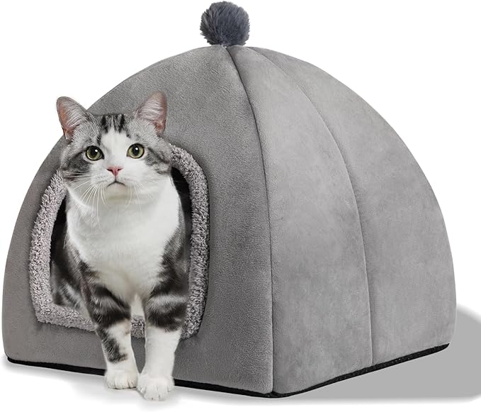 Cat Bed Cave for Indoor, Suitable for Cat Dome Bed, Hideaway Bed for Indoor Cats with Removable Mattress for Kittens. Cat Tent House for Dual Use (M:15"x15")