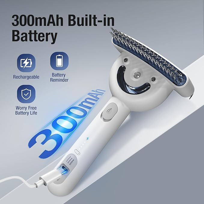 Deshedding Dog Brushes & Cat Grooming Brush โ Double-Sided Spray Pet Hair Brush with UV Sterilization, Waterproof, Rechargeable - Suitable for Pet Hair Removal Tools with Long or Curly Fur