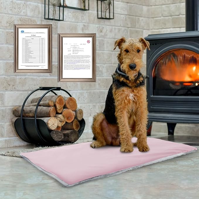 Rest-Eazzzy Heated Cat Bed, Removable Cover, 5-Level Timer & Temperature, Indoor Warming Mat (Heat Pad, Pure-Pink)