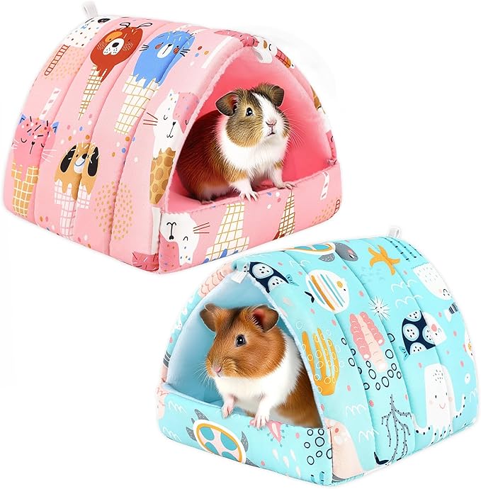 UPINS 2 Pack Guinea Pig Hideout,Guinea Pig Bed Washable Small Animal House Cage Accessories for Mouse Chinchillas Hamsters Hedgehogs Ferrets Bearded Dragons and Rats(Ocean Ice Cream)