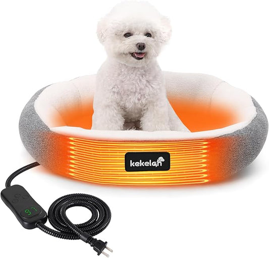Indoor Heated Cat Bed, Heated Pets Bed for Indoor Cats Kitten Small Dogs Puppy Machine Washable Electric Warming Bed Mat Soft Cozy Pet Heating Pad with Timer & Temp Adjustable