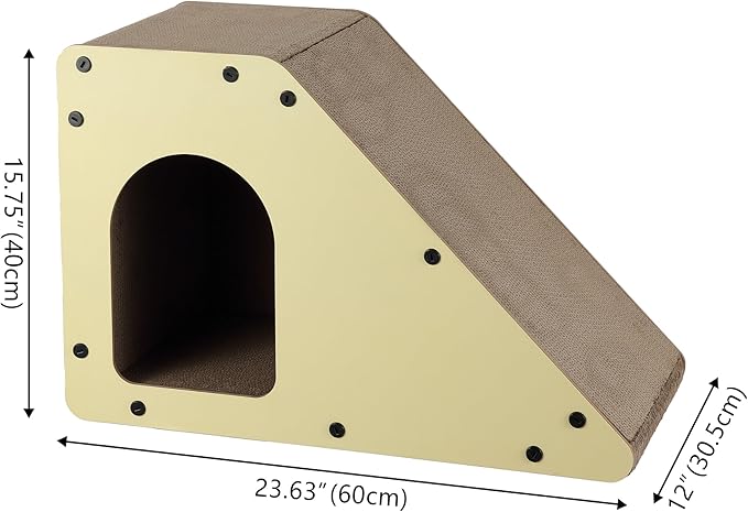 CSR1008A Kento 23.63" Minimalist Cardboard Angled Cat Cave Scratcher with Catnip, Almond