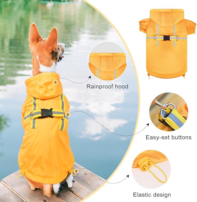 BEAUTYZOO Dog Raincoat with Harness Built-in for Small Medium Dogs and Puppies Boys Girls, Dog Rain Jacket Hooded Slicker Poncho Waterproof Reflective Dogs Clothes for Winter Cold Rainy Snowy Days, S