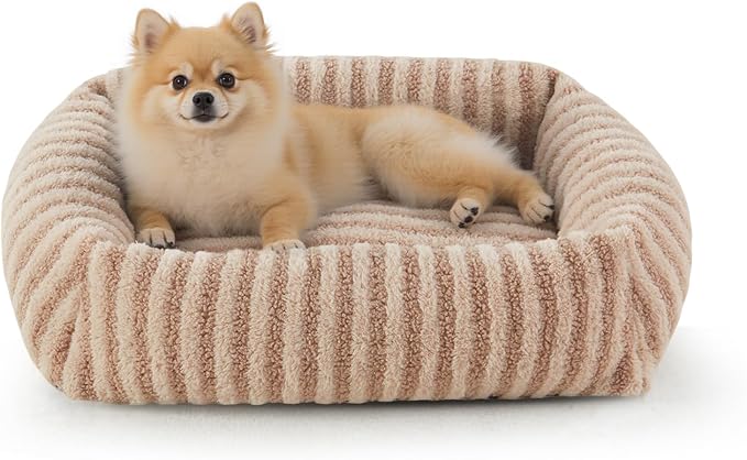 MIXJOY Dog Bed for Medium Sized Dogs, Washable Medium Dog Beds with Removable Cover, Rectangle Pet Beds with Non-Slip Bottom, Warming Calming Dogs Cuddler, 25"x21"x7", Beige