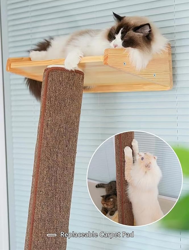 Modern 78.7“ Tall Leaning Wall Carpet Cat Tree Tower Scratching Post Pillar with Cat Bed Hammock Perch, Climbing Pole for Wall and Window(Carpet Cover)