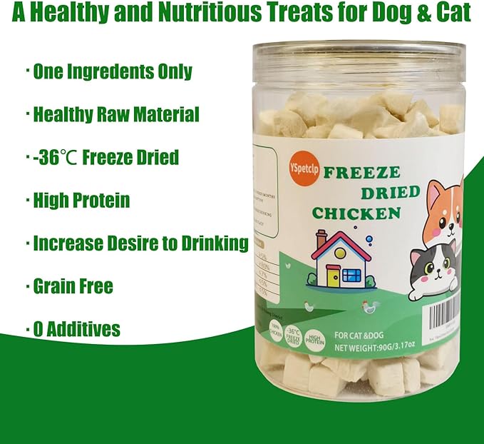 Freeze Dried Chicken Raw Cat and Dog Treats, Healthy Single Ingredient Chicken Breast Cube High Protein Weight Control Traing Treats for Small Dogs Cats Food