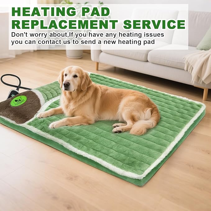 Large Heated Dog Bed 40x27x2 in,Equipped with MET/UL Dual Certified Heating Pad and Intelligent Controller,Thickened Memory Sponge+100% Plush Heated Pet Bed,Indoor Puppy Bed with Side Pillows