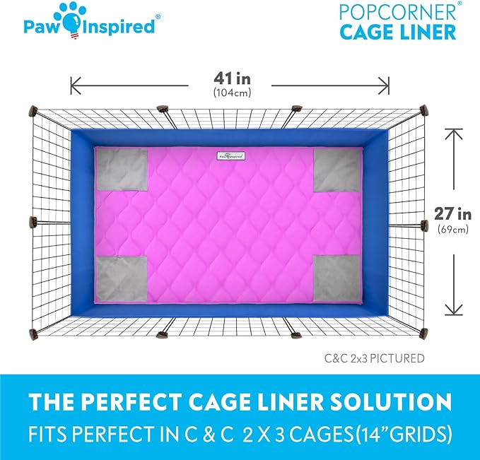 Paw Inspired PopCorner Guinea Pig Cage Liners | Washable Fleece Bedding or Pet Bed Mat for Small Animals | Super Absorbent Pee Pad with Reinforced Corners and Waterproof Bottom (C&C 2x3, Pink)