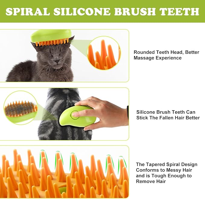 Steam Brush for Cats Shedding, 3 in 1 Steamy Water Pet Hair Removal Comb with Steamer, Spritz Comb for Dog, Indoor Cat Spray Mist Grooming Defur Brush, Cepillo Vapor Gato Perro, Steaming Cleaning Spa