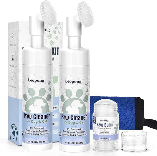 Dog Paw Care Kit - Cracked Paws & Nose Protector for Pet Foot Washer Care(2 Packs Cleaner, 1 Pack Balm, 1 Towel and 1 Bundle Pocket