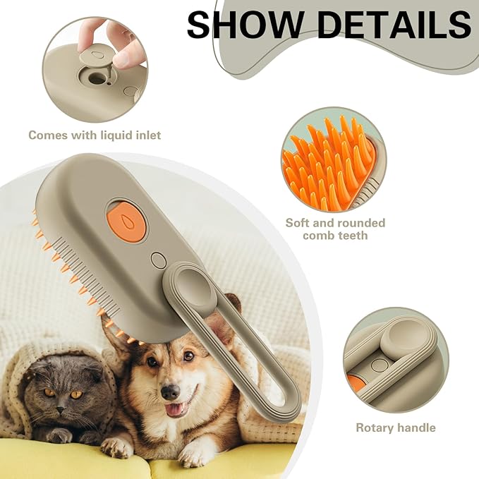 Steamy Pet Brush - Convenient Hair Removal, Easy Collection, Massage Function - Ideal Steam Brush for Cats! (White)