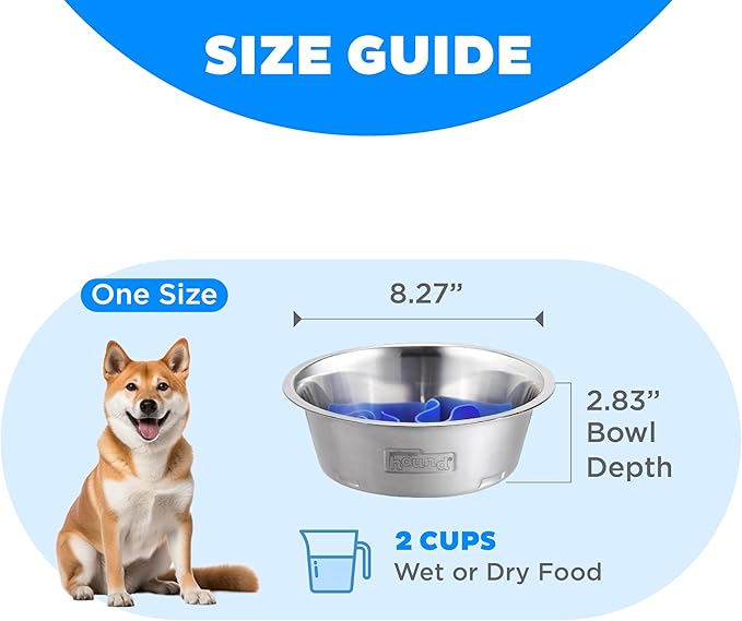 Outward Hound 2-in-1 Stainless Steel Slow Feeder Bowl, Puzzle Maze for Fast Eaters, Small to Medium Dogs, Helps Prevent Bloat & Aid Digestion, Holds 2 Cups Wet or Dry Food, Non-Slip, Made Without BPA