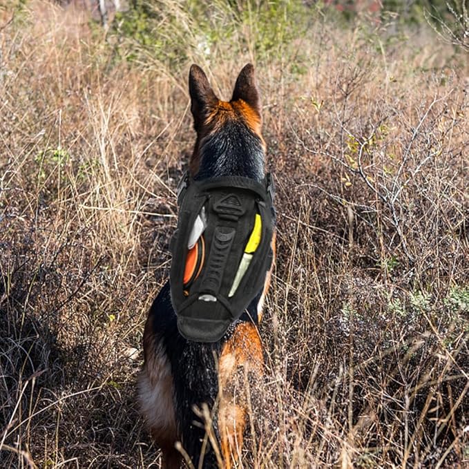 Tactical Dog Backpack Harness for Large Breed Original Design Metal Buckle Vest with Side Bags Pouches for Service Working Training (Black (Vest only), Medium)