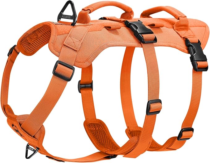 ONETIGRIS Escape Proof Dog Harness, No Pull Dog Harness with Handles, Tactical Multi-Use Support Dogs Harnes for Large Dogs Everyday Wear Walking Hiking Training (Orange, X-Large)