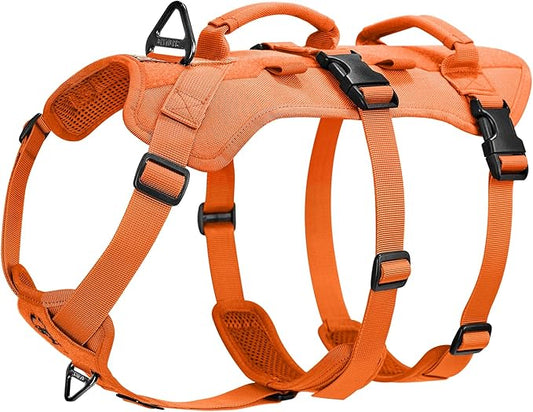 ONETIGRIS Escape Proof Dog Harness, No Pull Dog Harness with Handles, Tactical Multi-Use Support Dogs Harnes for Large Dogs Everyday Wear Walking Hiking Training (Orange, X-Large)