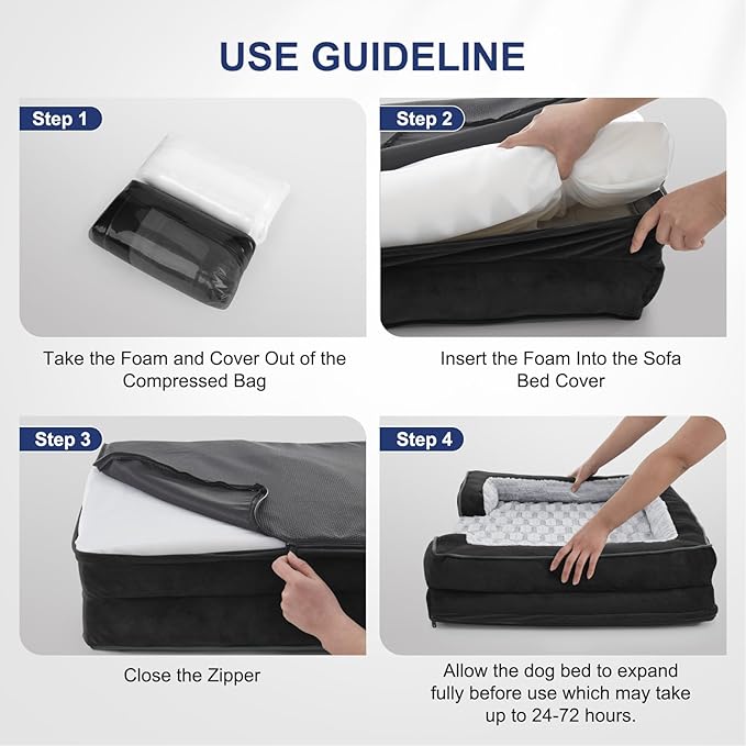 FURTIME Orthopedic Dog Bed for Medium Dogs - Washable Dog Sofa Beds Medium, Supportive Foam Pet Couch Bed with Removable Washable Cover, Waterproof Lining and Nonskid Bottom, Black