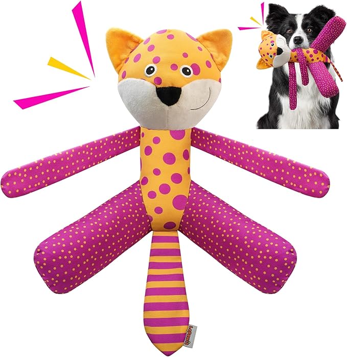 Squeaky Dog Toys, Canvas Fabric Sturdy Dog Toy Built-in Crinkle Paper, Cute Leopard Interactive Dog Toys for Small and Medium Dogs