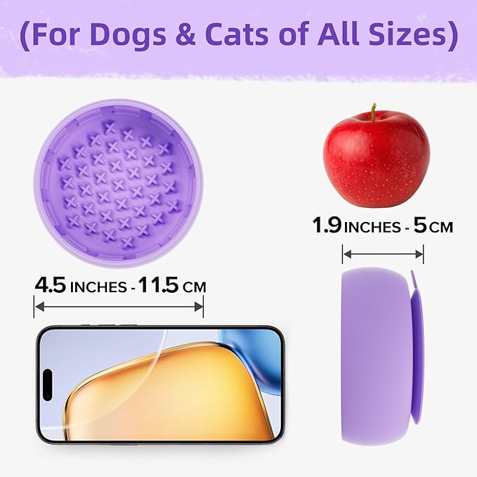 Purple Dog Puzzle Toy & Lick Mat for Bathing - Grooming Helper & Boredom Buster Slow Feeder Bowl with Suction Cups for Dogs and Cats - Interactive Treat Dispenser