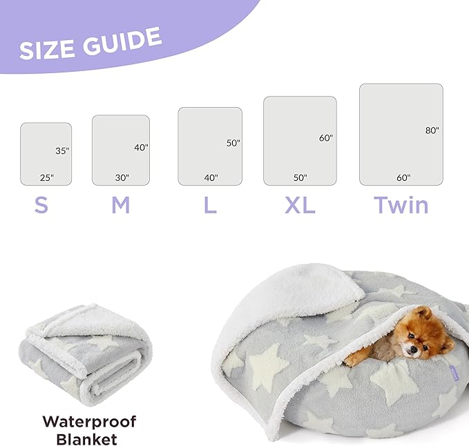 Lesure Waterproof Dog Blanket for Medium Dogs - Washable Double Sided Dog Blankets with Warm Jacquard Shag and Soft Sherpa Fleece, Pet Cat Blanket for Couch Protection, 3D Textured Star, Grey