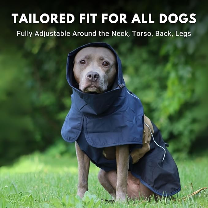 Spark Paws Dog Raincoat, Waterproof Windproof Rain Jacket, for Small Medium Large Extra Large Dogs, Reflective Breathable Full-Body Coverage Dry Suit - Blue Gold Black - 3XL