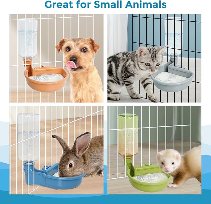 VANNON 16oz Pet Water Bottle, Gravity Dog Water Bowl Dispenser for Cage, Anti-Overflow Water Dispenser for Small Dogs, Cats, Rabbits and Other Small Animals, BPA Free, Orange