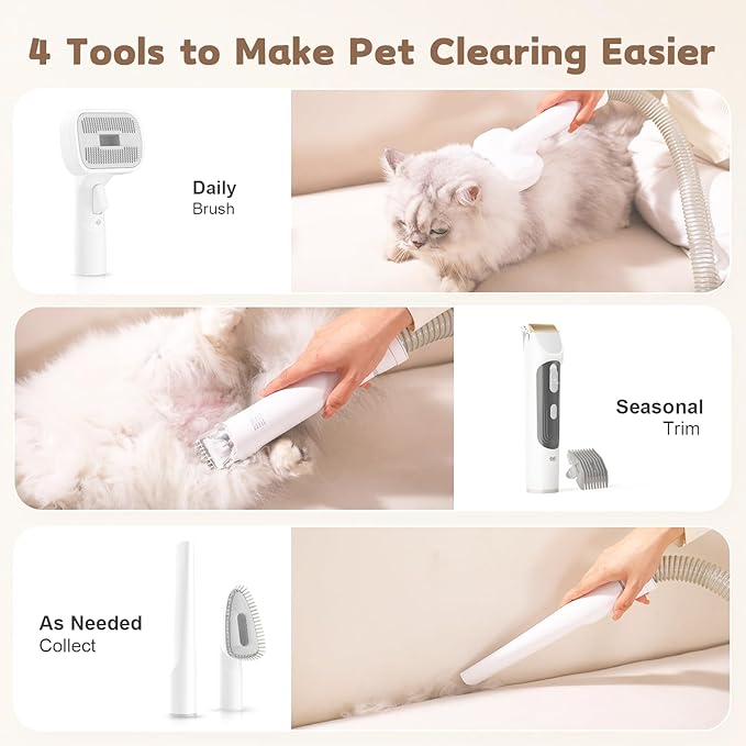 Dog Grooming Kit & Dog Grooming Vacuum, 12Kpa Suction Pet Vacuum Grooming Kit with Low Noise, 3 Suction Mode, 2L Capacity, 5 Pet Grooming Tools for Shedding Cat Hair, Home Cleaning