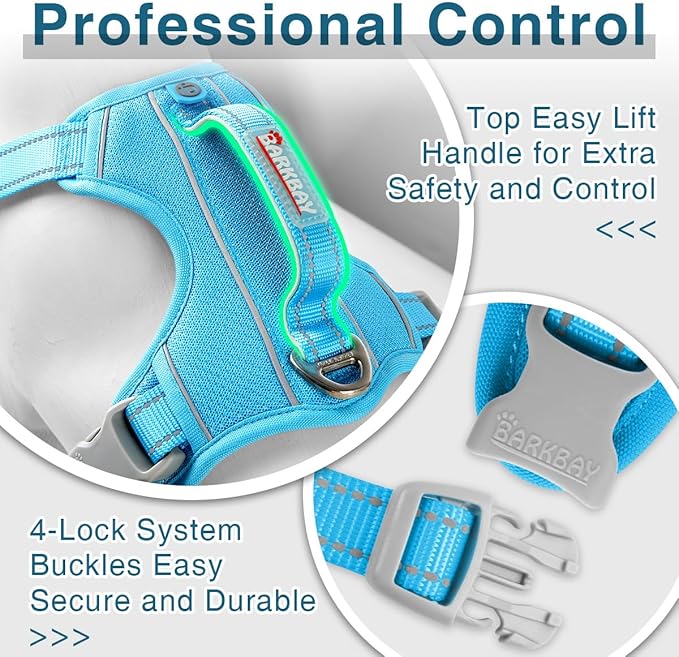 BARKBAY Dog Harness No Pull with ID Tag Pocket - Heavy Duty, Reflective, Easy Control for Large Dogs(Blue,XS)