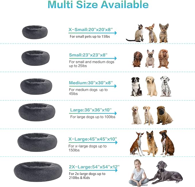 SAVFOX Plush Calming Dog & Cat Beds - Donut Shaped, Comfy Cuddler in Faux Fur, Washable, Multiple Sizes XS-XXL